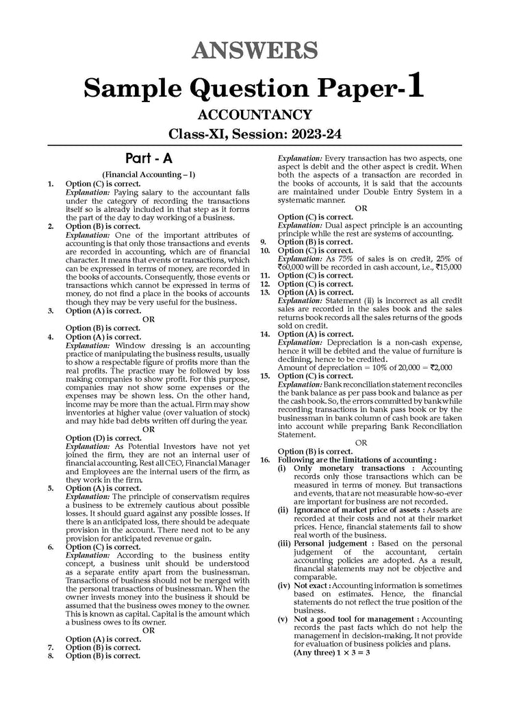 CBSE Sample Question Papers Class 11 Accountancy Book (For 2025 Exam) Oswaal Books and Learning Private Limited