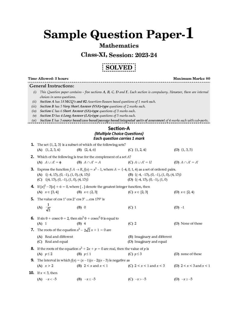 CBSE Sample Question Papers Class 11 Applied Mathematics Book (For 2024 Exams ) | 2023-24