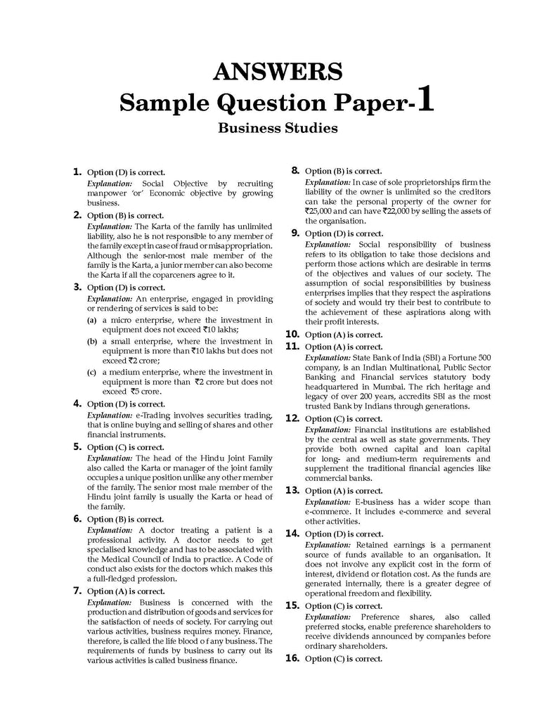 CBSE Sample Question Papers Class 11 Business Studies Book (For 2025 Exam) Oswaal Books and Learning Private Limited