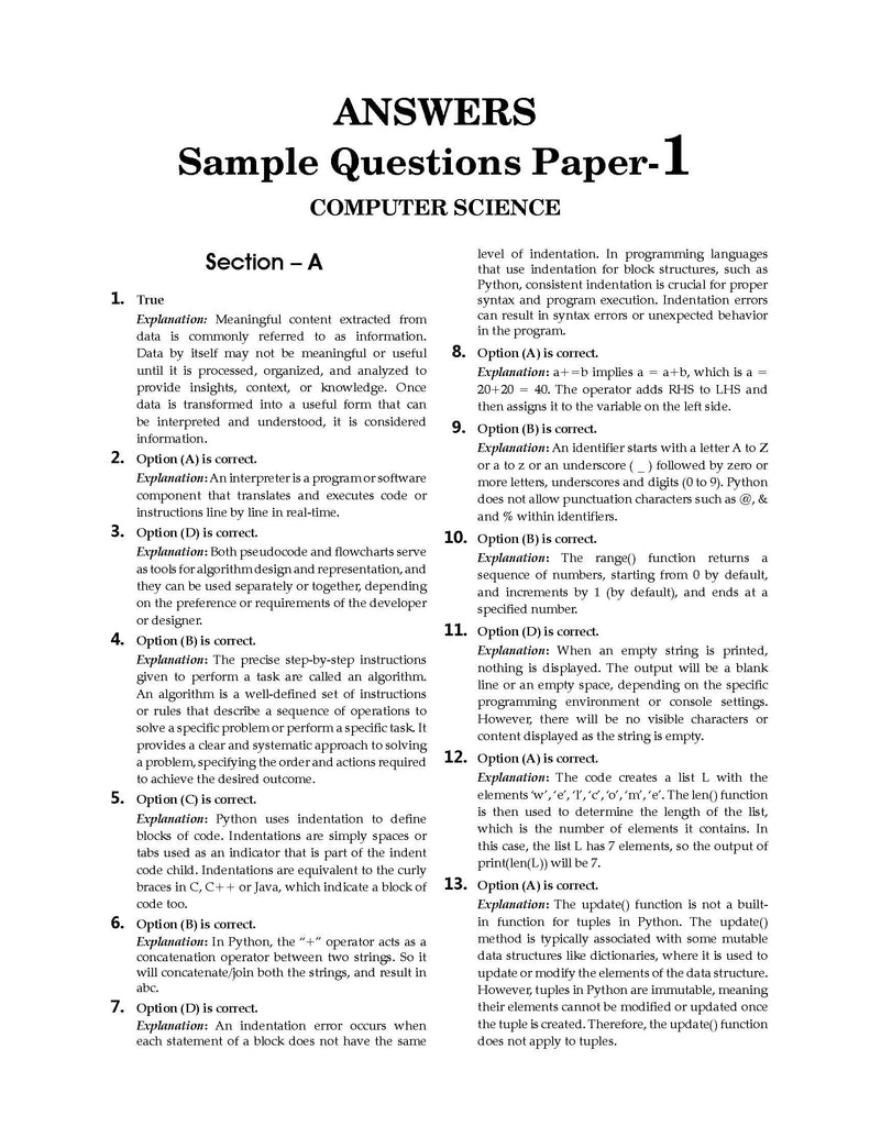 CBSE Sample Question Papers Class 11 Computer Science Book (For 2025 Exam) Oswaal Books and Learning Private Limited