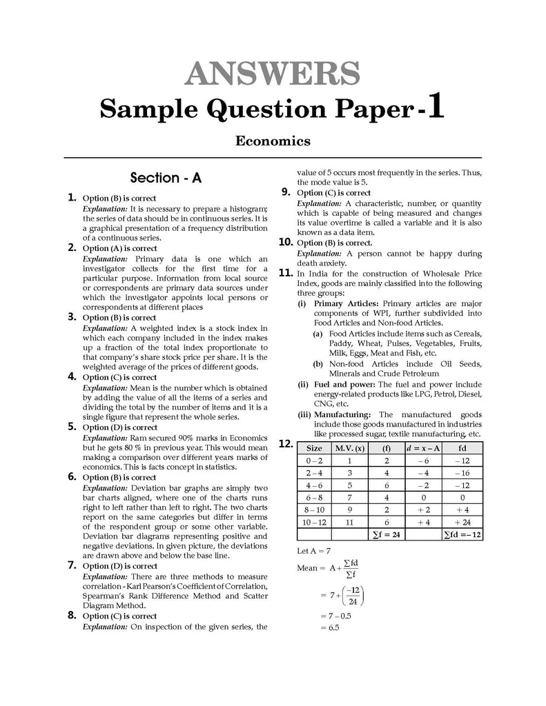 CBSE Sample Question Papers Class 11 Economics Book (For 2025 Exam) Oswaal Books and Learning Private Limited