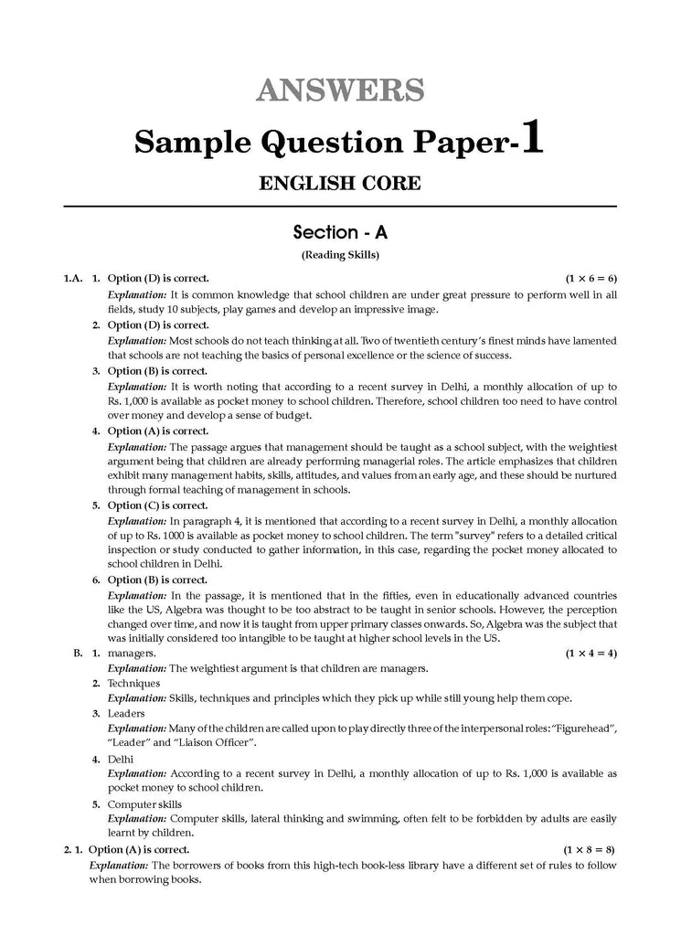 CBSE Sample Question Papers Class 11 English Core | For 2024 Exams