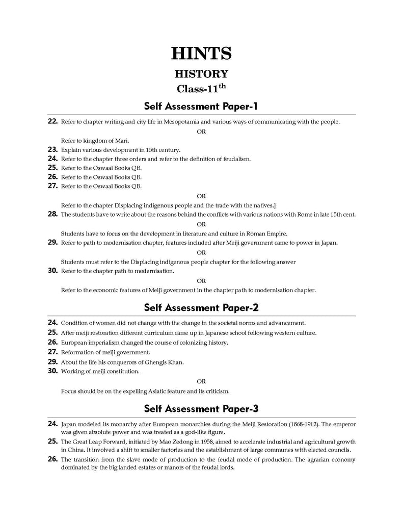 CBSE Sample Question Papers Class 11 History Book (For 2025 Exam) Oswaal Books and Learning Private Limited