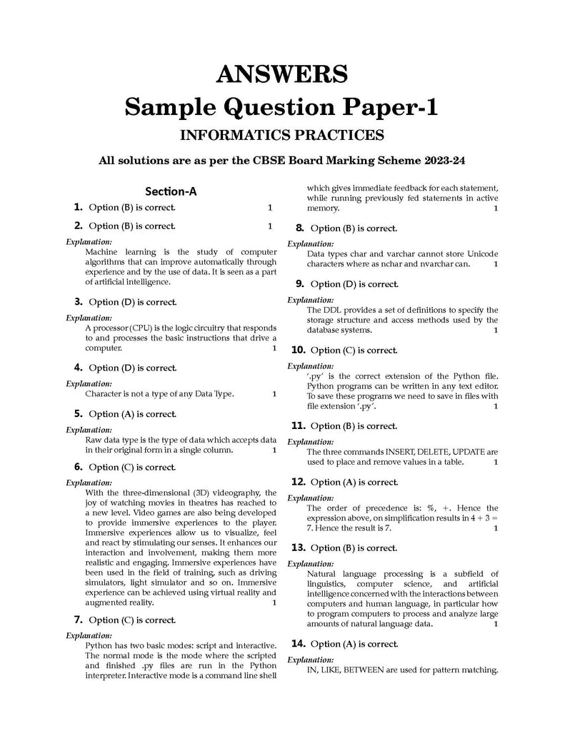 CBSE Sample Question Papers Class 11 Informatics Practices Book (For 2024 Exams ) | 2023-24