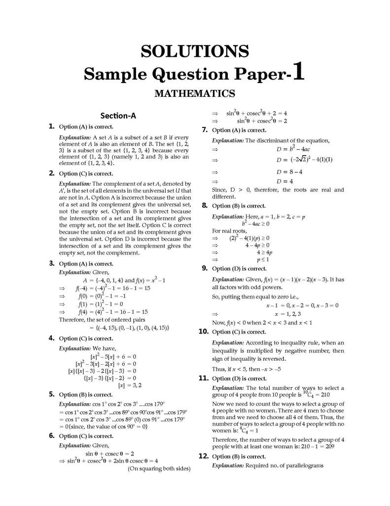 CBSE Sample Question Papers Class 11 Mathematics Book (For 2024 Exams ) | 2023-24