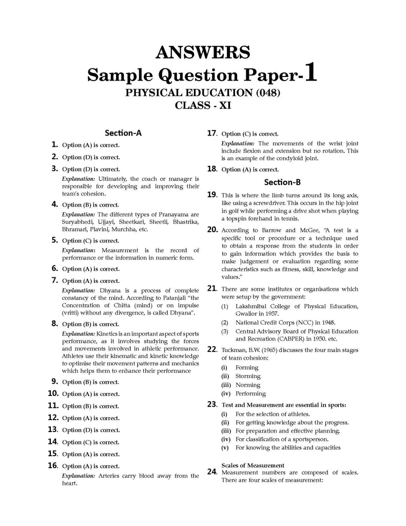 CBSE Sample Question Papers Class 11 Physical Education Book (For 2025 Exam) Oswaal Books and Learning Private Limited