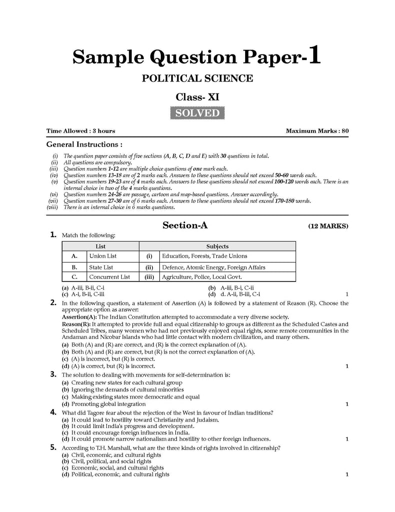 CBSE Sample Question Papers Class 11 Political Science Book (For 2024 Exams ) | 2023-24 Oswaal Books and Learning Private Limited