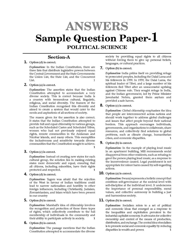 CBSE Sample Question Papers Class 11 Political Science Book (For 2024 Exams ) | 2023-24 Oswaal Books and Learning Private Limited