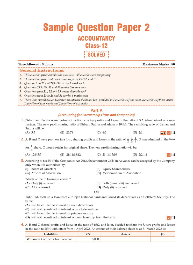 CBSE Sample Question Papers Class 12 Accountancy (For 2025 Exam) Oswaal Books and Learning Private Limited