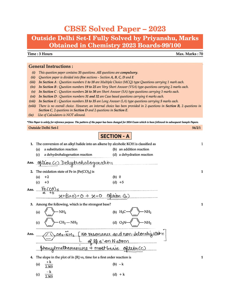 CBSE Sample Question Papers Class 12 Chemistry | For 2024 Board Exams