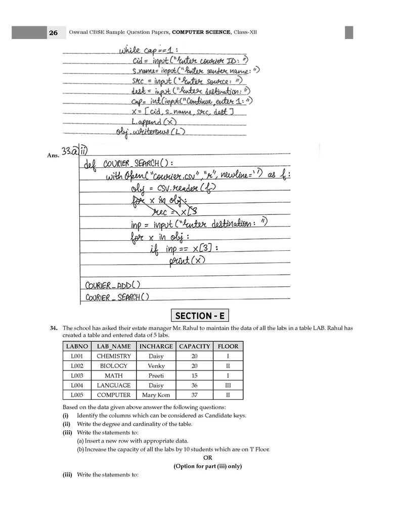 CBSE Sample Question Papers Class 12 Computer science | For 2024 Board Exams