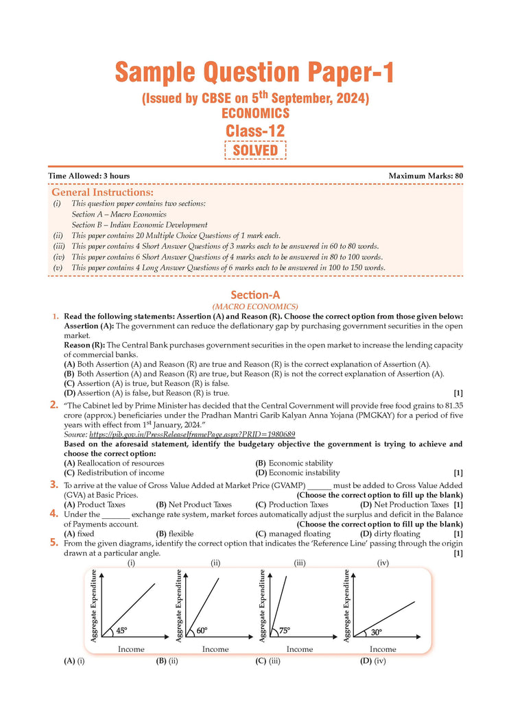 CBSE Sample Question Papers Class 12 Economics (For 2025 Exam) Oswaal Books and Learning Private Limited