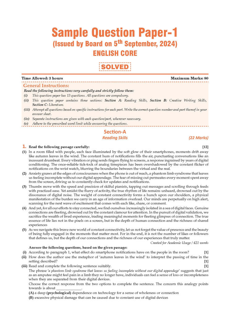 CBSE Sample Question Papers Class 12 English, Physics, Chemistry & Mathematics (Set of 4 Books) (For Board Exams 2025) Oswaal Books and Learning Private Limited