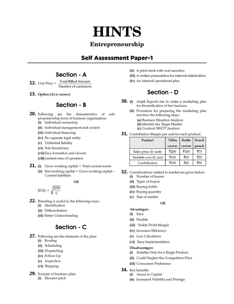 CBSE Sample Question Papers Class 12 Entrepreneurship (For 2025 Exam) Oswaal Books and Learning Private Limited