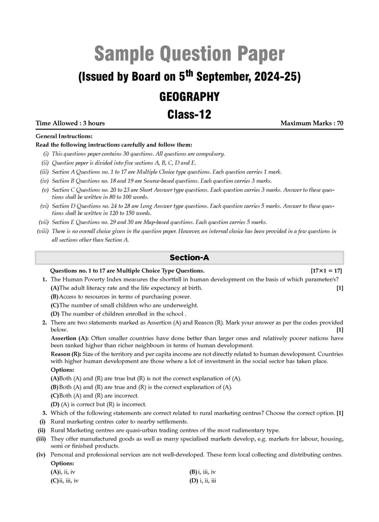 CBSE Sample Question Papers Class 12 Geography (For 2025 Exam) Oswaal Books and Learning Private Limited