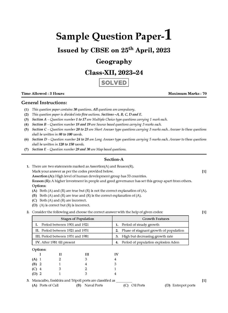 CBSE Sample Question Papers Class 12 Geography (For Board Exams 2024) | 2023-24