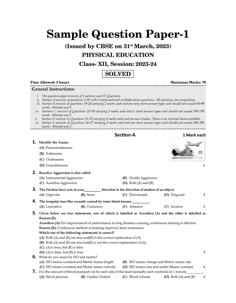 CBSE Sample Question Papers Class 12 Physical Education | For 2024 Board Exams