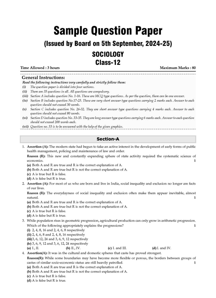 CBSE Sample Question Papers Class 12 Sociology (For 2025 Exam) Oswaal Books and Learning Private Limited