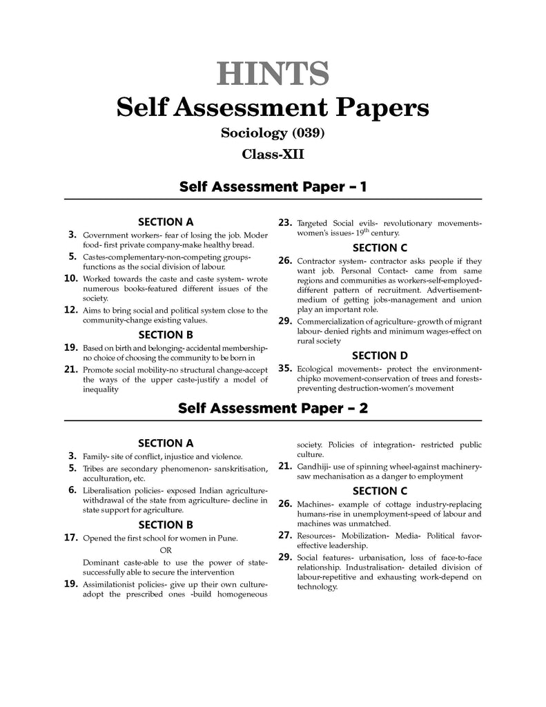 CBSE Sample Question Papers Class 12 Sociology (For 2025 Exam) Oswaal Books and Learning Private Limited