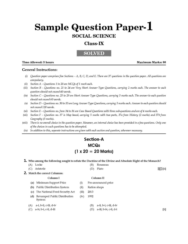 CBSE Sample Question Papers Class 9 Social Science Book (For 2025 Exam) Oswaal Books and Learning Private Limited