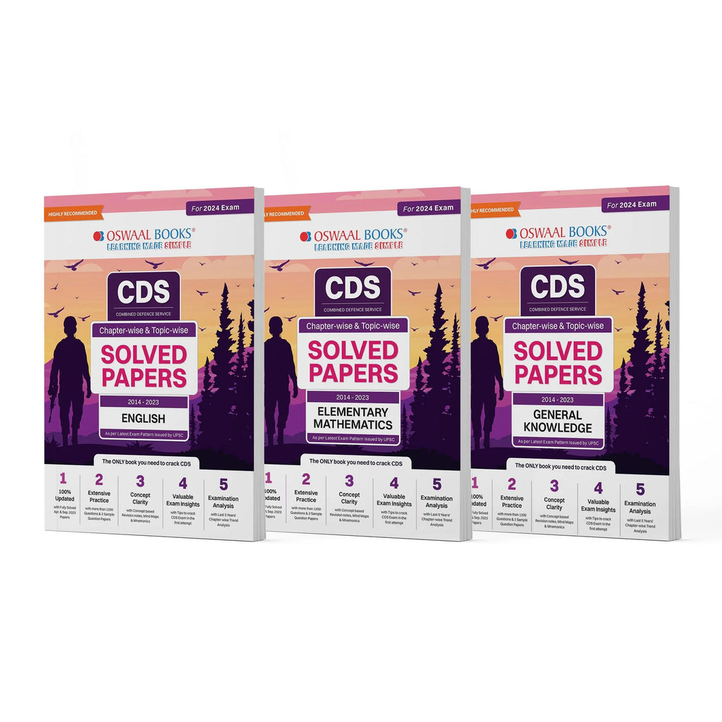 CDS Question Bank | Chapter-wise & Topic-wise Previous Years Solved Question Papers (2014-2023) Set of 3 Books : English, General Knowledge, Elementary Mathematics For 2024 Exam Oswaal Books and Learning Private Limited