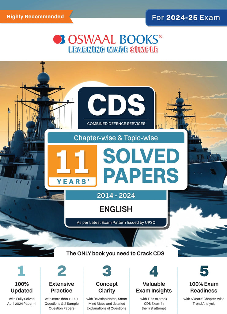 CDS (Combined Defence Services) Chapter-wise & Topic-wise 11 Years' Solved Papers (2014-2024) English | For 2024-25 Exam Oswaal Books and Learning Private Limited