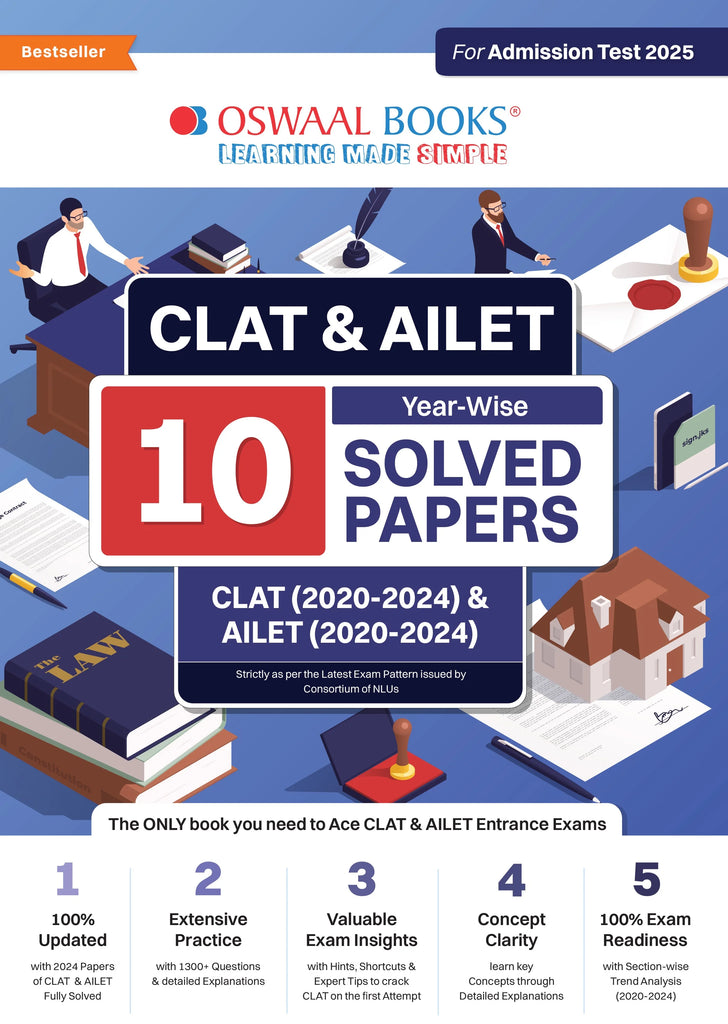 CLAT &  AILET 10 Previous Years Solved Papers - Year-wise | CLAT (2020 -2024) &  AILET (2020 - 2024) For Admission Test 2025 Oswaal Books and Learning Private Limited