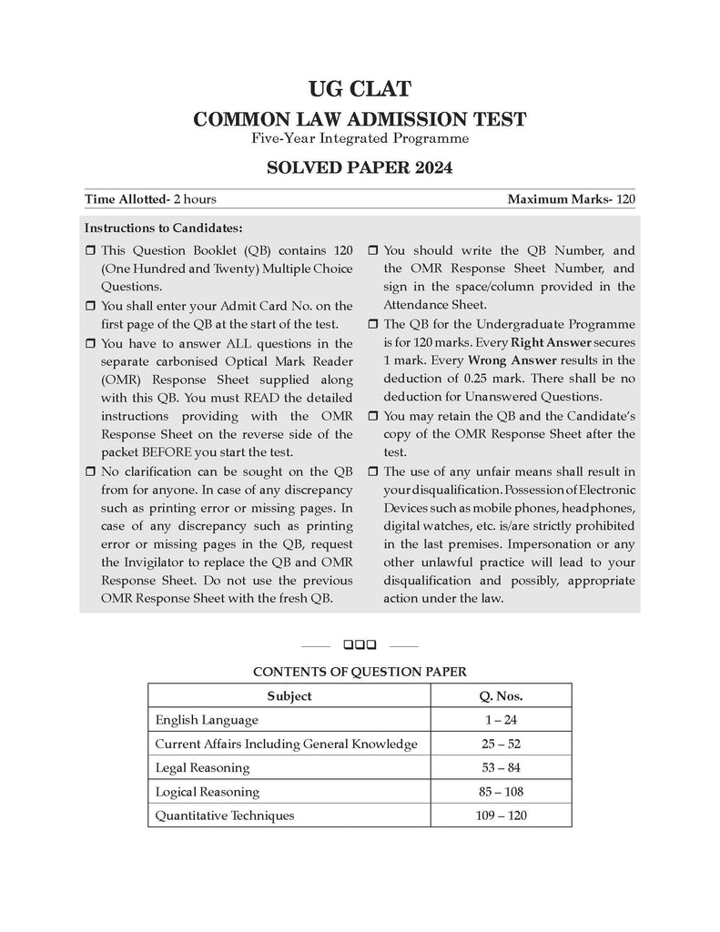 CLAT (UG) Common Law Admission Test 10 Mock Test Papers For 2025 Exam Oswaal Books