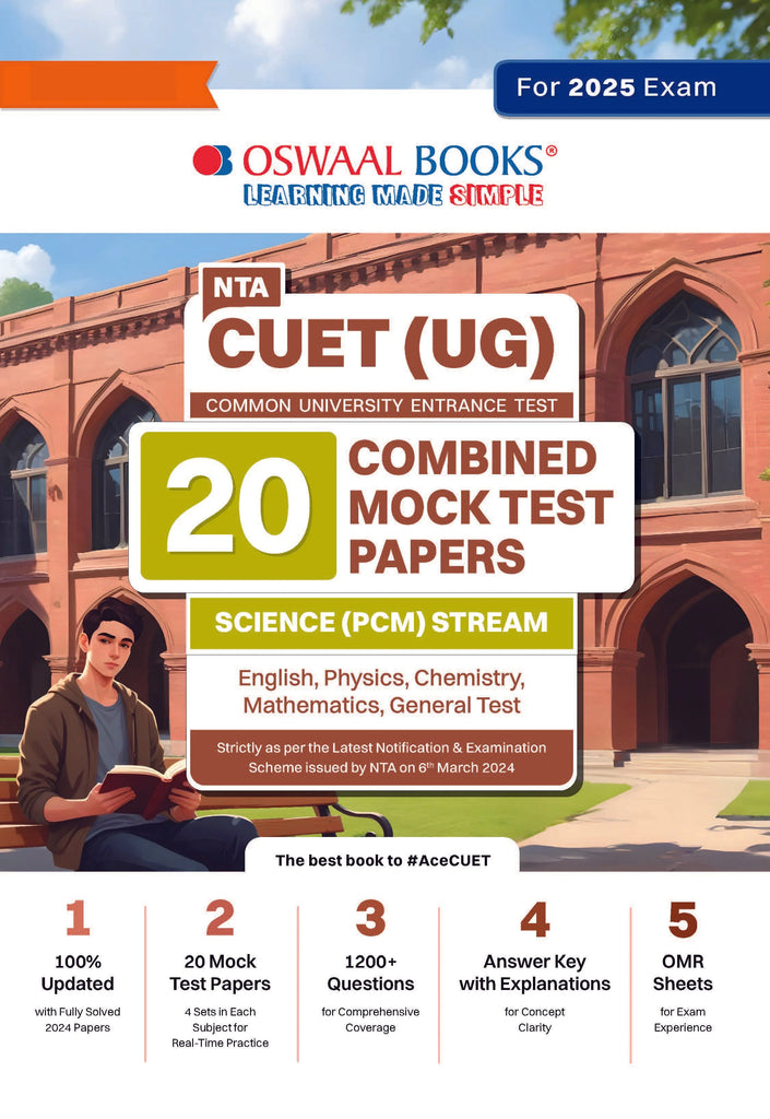 CUET (UG) 20 Combined Mock Test Papers Science (PCM) Stream (English, Physics, Chemistry, Mathematics, General Test) For 2025 Exam Oswaal Books and Learning Private Limited