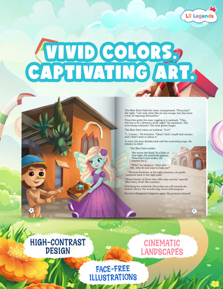 Lil Legends Re-Imagined Classics: Illustrated Classic Story Books for Kids – Pinocchio, Peter Pan, Gulliver’s Travels & Around the World in 80 Days (Set of 4)