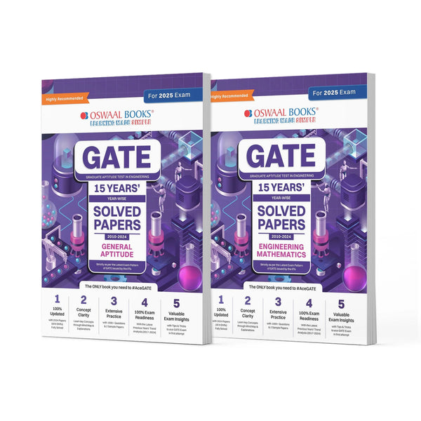 GATE 15 Years' Solved Papers Year-wise 2010 to 2024 (Set of 2 Books) | General Aptitude & Engineering Mathematics | For 2025 Exam