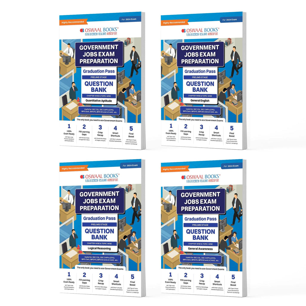 Government Exams Question Bank Graduation Pass | Quantitative Aptitude | General English | Logical Reasoning |General Awareness | Set of 4 Books | For 2024 Exam Oswaal Books and Learning Private Limited