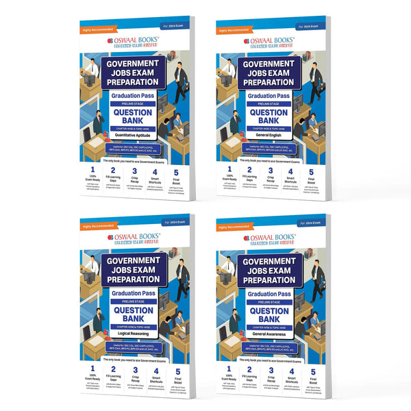 Government Exams Question Bank Graduation Pass | Quantitative Aptitude | General English | Logical Reasoning | General Awareness | Set of 4 Books | For Latest Exam