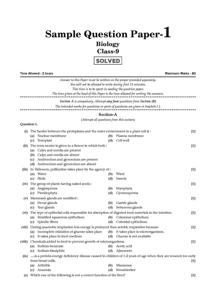 ICSE 10 Sample Question Papers Class 9 Biology | For 2024 Exams