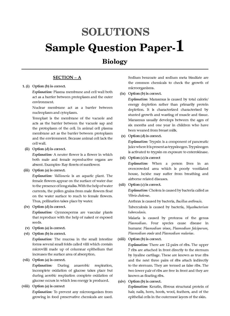 ICSE Biology 10 Sample Question Papers Class 9 For 2024 Exam Oswaal