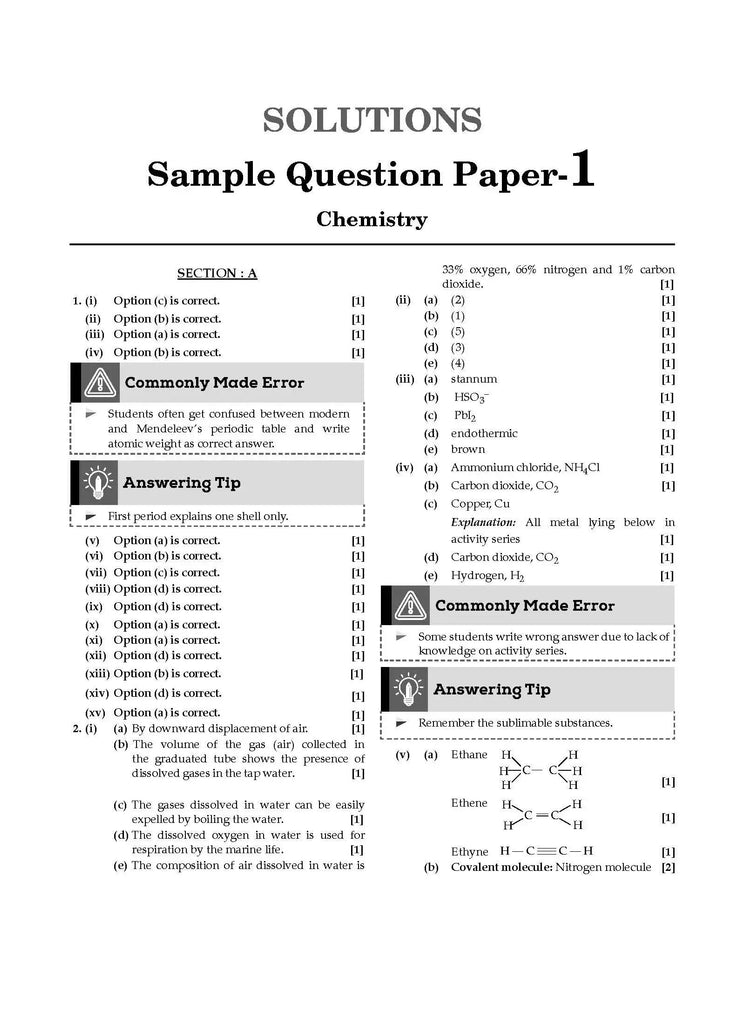 ICSE Chemistry 10 Sample Question Papers Class 9 For 2024 Exam (Based