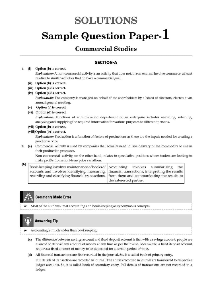 ICSE 10 Sample Question Papers Class 9 Commercial Studies | For 2024 Exams