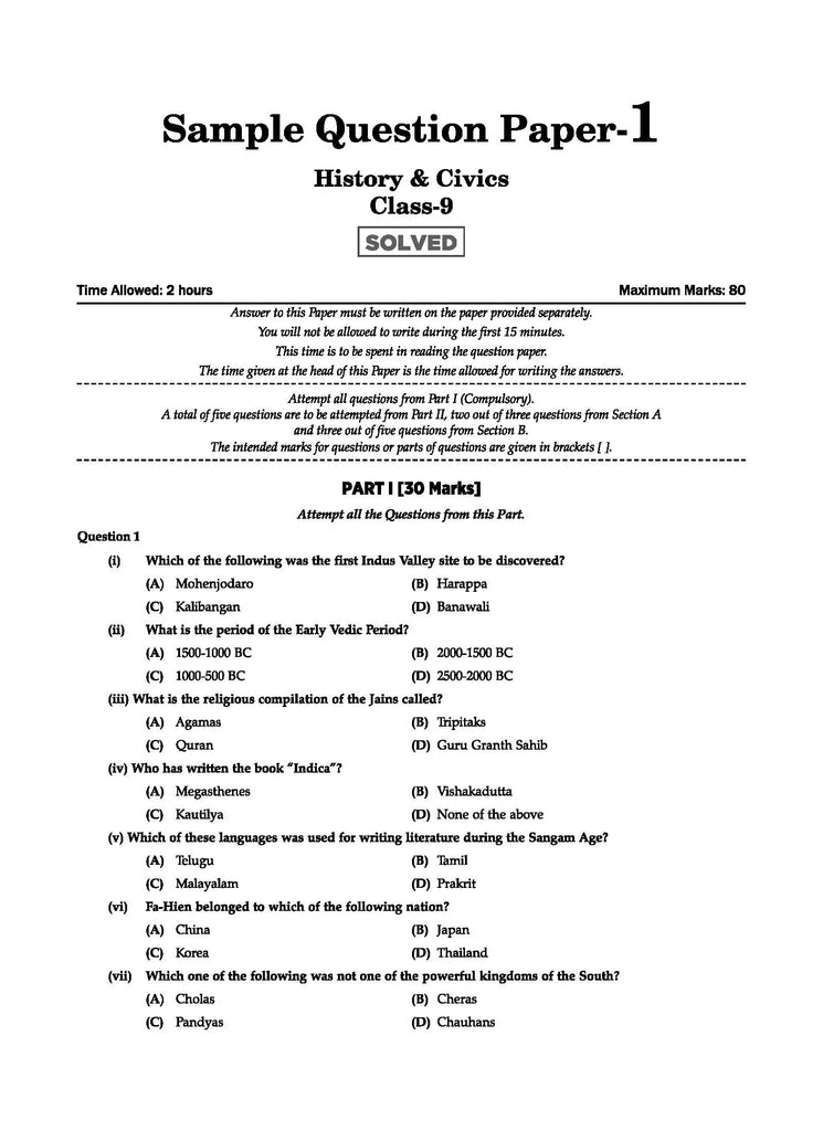ICSE History & Civics 10 Sample Question Papers Class 9 For 2024 Exam