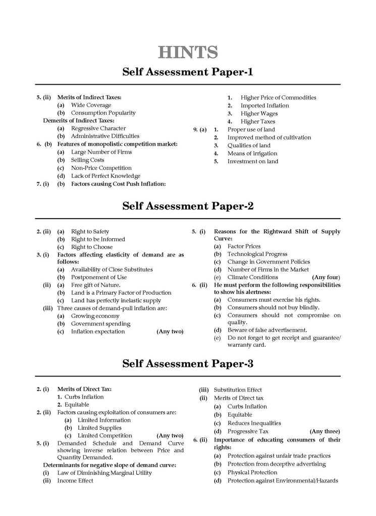 ICSE 10 Sample Question Papers Class 10 Economics For Board Exam 2024 (Based On The Latest CISCE/Oswaal Oswaal ICSE Specimen Paper)