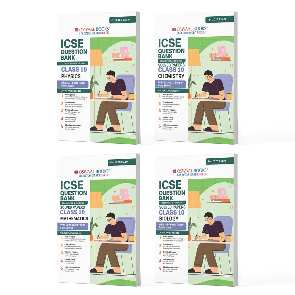 ICSE Question Bank Chapter-wise Topic-wise Class 10 (Set of 4 Books) Physics, Chemistry, Maths and Biology For 2025 Board Exams Oswaal Books and Learning Private Limited