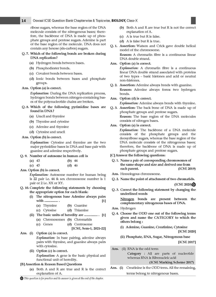 ICSE Question Bank Class 10 Biology Book (2024 Exam)