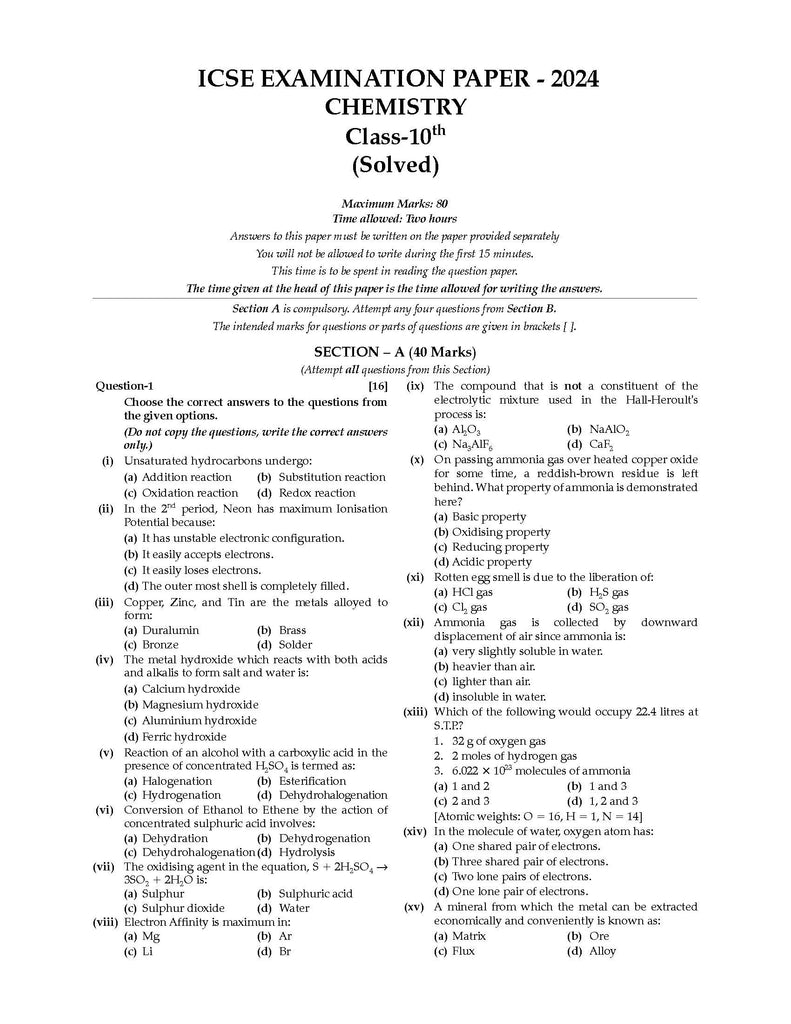 ICSE Question Bank Class 10 Chemistry | Chapterwise | Topicwise | Solved Papers | For 2025 Board Exams Oswaal Books and Learning Private Limited