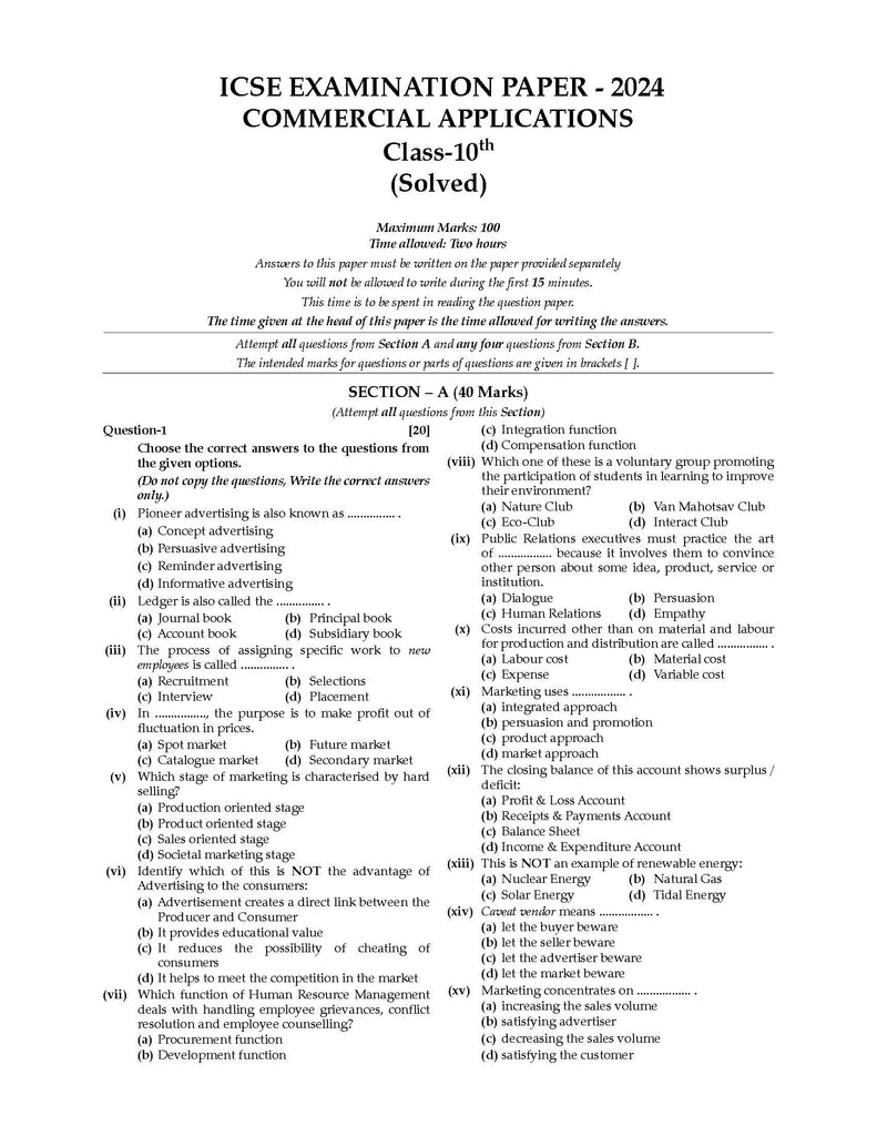 ICSE Question Bank Class 10 Commercial Applications | Chapterwise | Topicwise | Solved Papers | For 2025 Board Exams Oswaal Books and Learning Private Limited