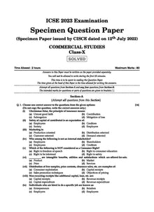 ICSE Question Bank Class 10 Commercial Studies Book (2024 Exam) 