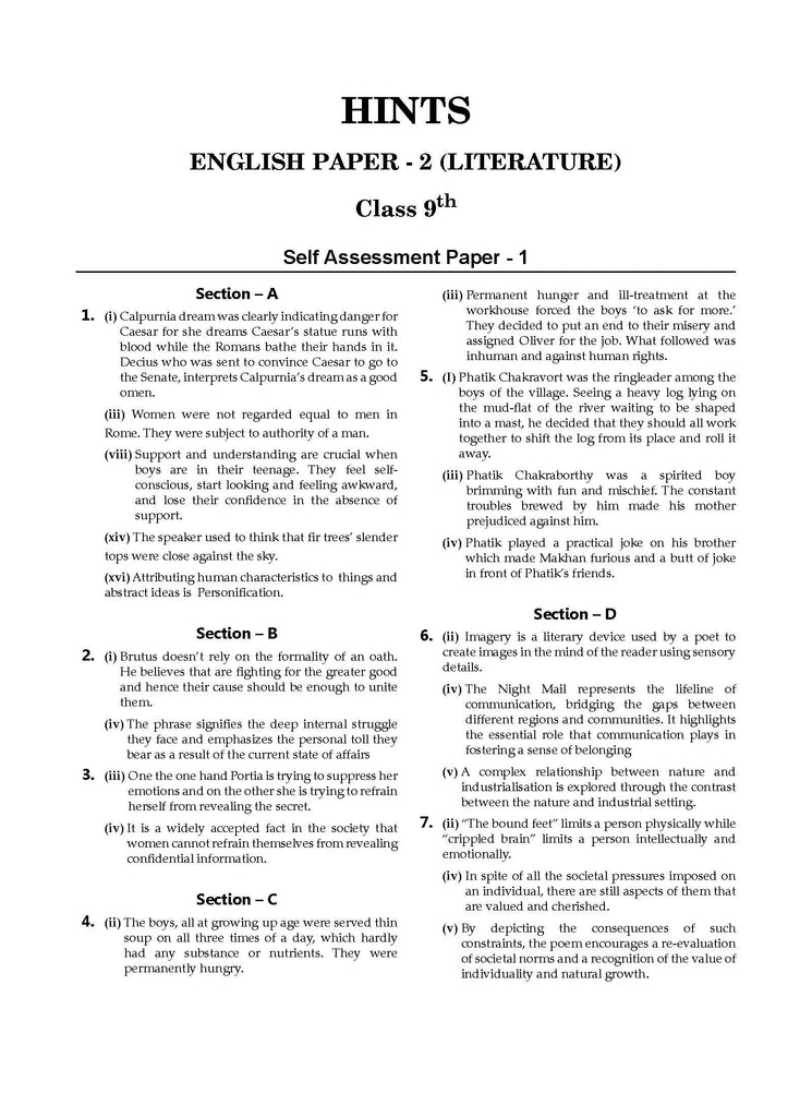 ICSE 10 Sample Question Papers Class 9 English-2 For 2024 Exam (Based On The Latest CISCE/ICSE Specimen Paper) Oswaal Books and Learning Private Limited