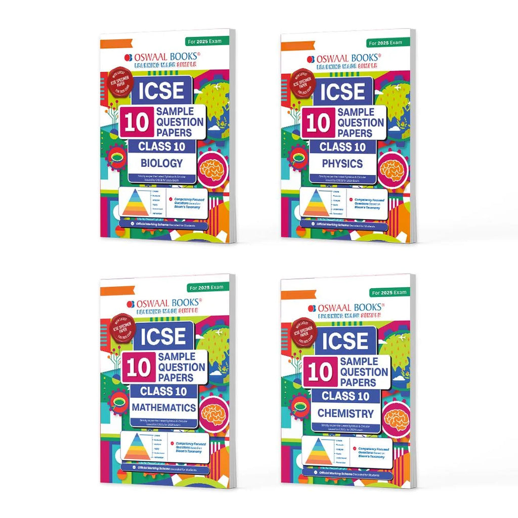 ICSE 10 Sample Question Papers Class 10 (Set of 4 Books) Physics, Chemistry, Biology & Maths For 2025 Board Exam (Based On The Latest CISCE/ICSE Specimen Paper) Oswaal Books and Learning Private Limited