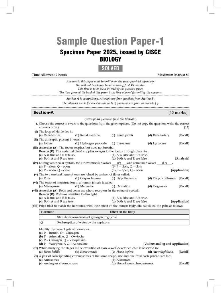 ICSE | 10 Sample Question Papers | Class 10 | Biology (For 2025 Exam) Oswaal Books and Learning Private Limited