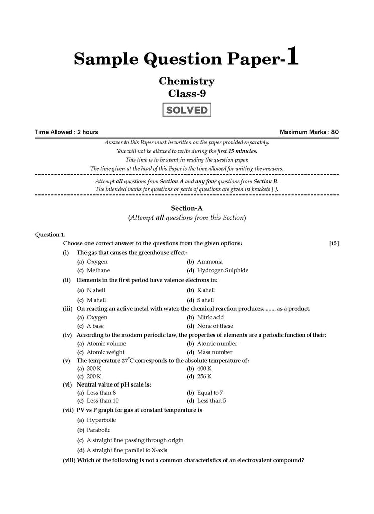 ICSE | 10 Sample Question Papers | Class 9 | Chemistry (For 2025 Exam) Oswaal Books and Learning Private Limited