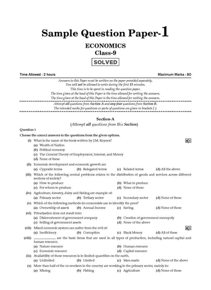 ICSE | 10 Sample Question Papers | Class 9 | Economics (For 2025 Exam) - Oswaal Books