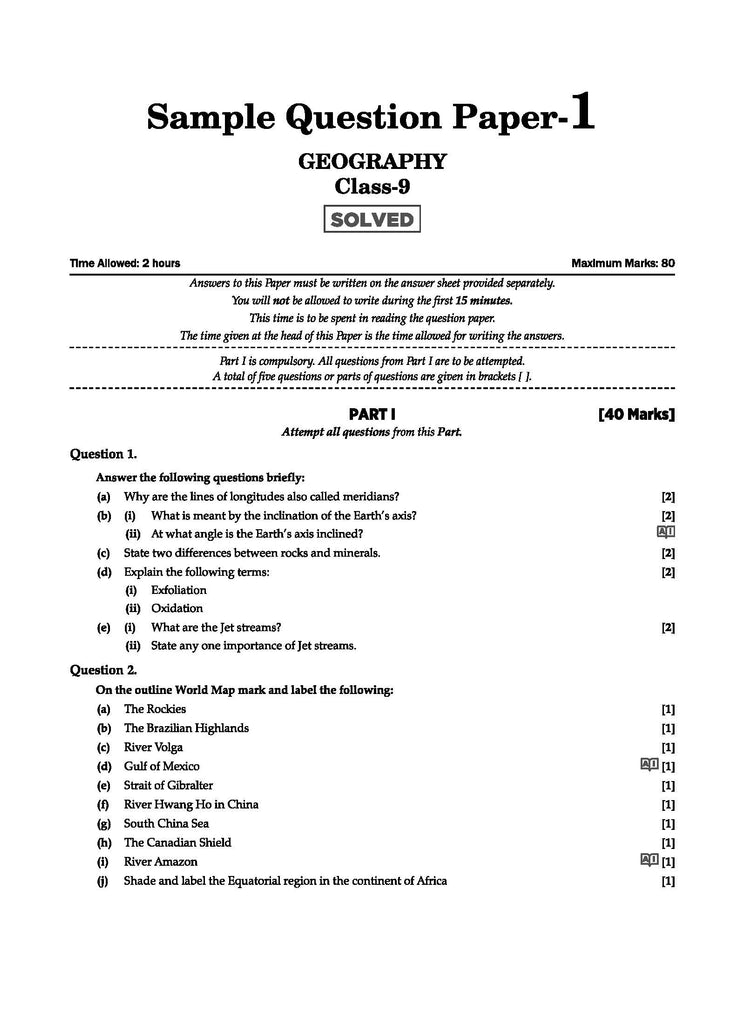 ICSE | 10 Sample Question Papers | Class 9 | Geography (For 2025 Exam) Oswaal Books and Learning Private Limited